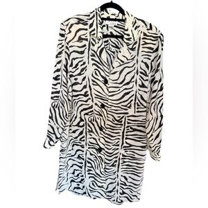 Vtg Zebra coverup , blouse , long thin coat, with Shoulder pads